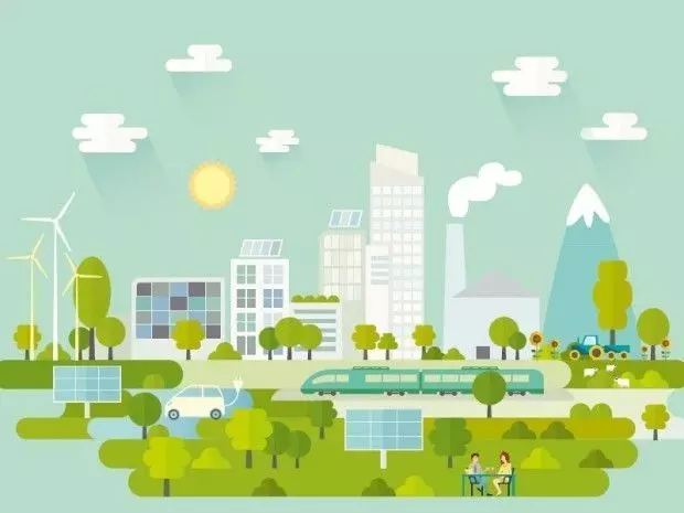 cloud eco-friendly city in flat style Free 3D model