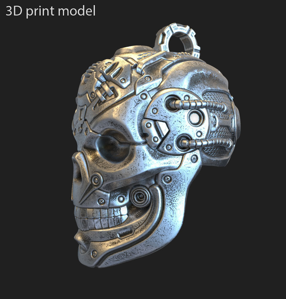 Skull pendant jewelry Robotic for bikers vol13 3D print model_2