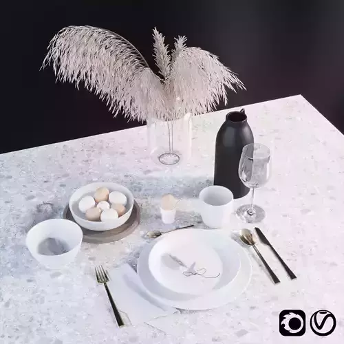 Tableware set with dry grass 