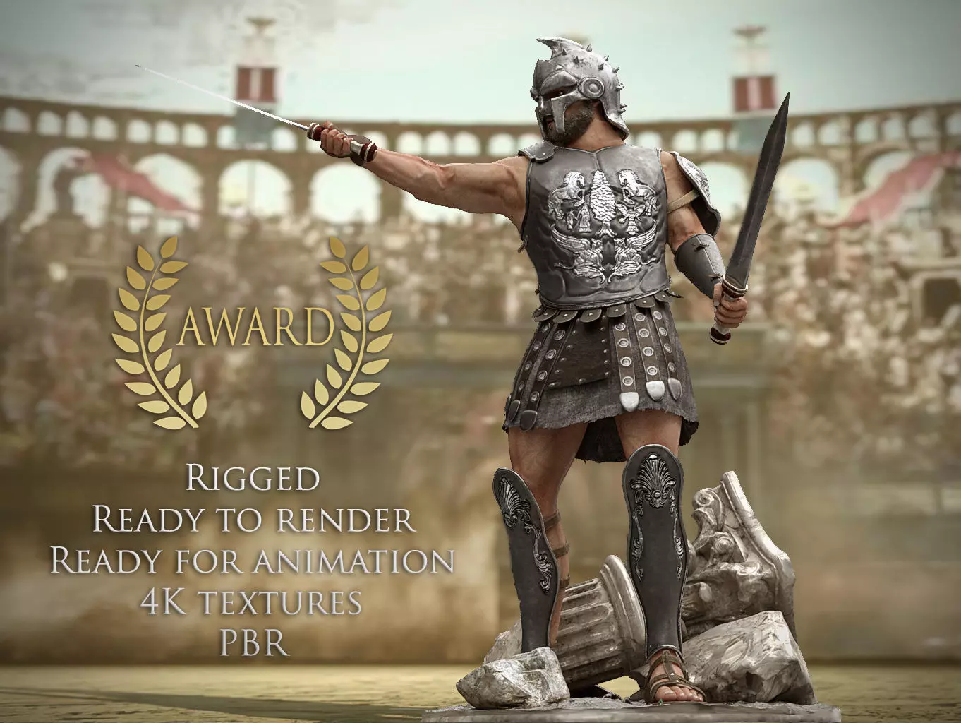 Roman Gladiator Warrior Low-poly 3D model_0
