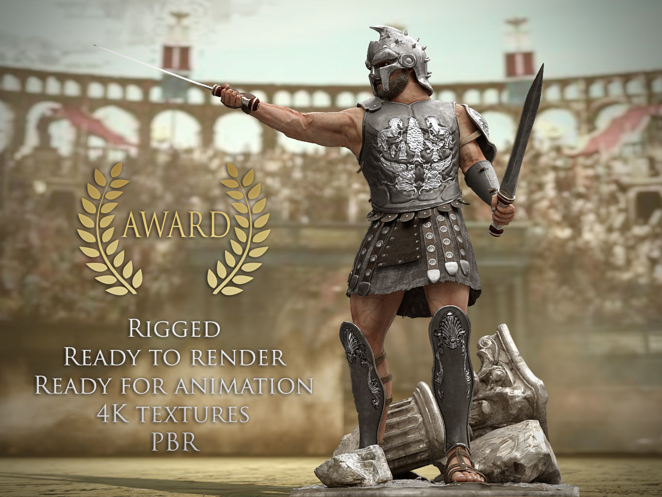 Roman Gladiator Warrior Low-poly 3D model_3