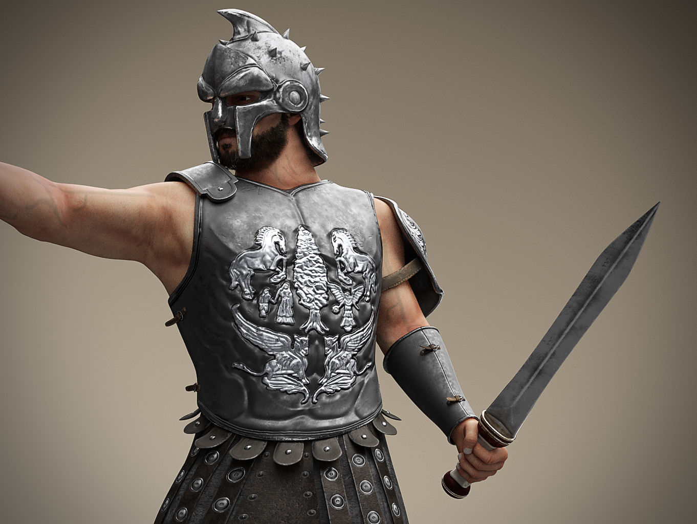 Roman Gladiator Warrior Low-poly 3D model_4