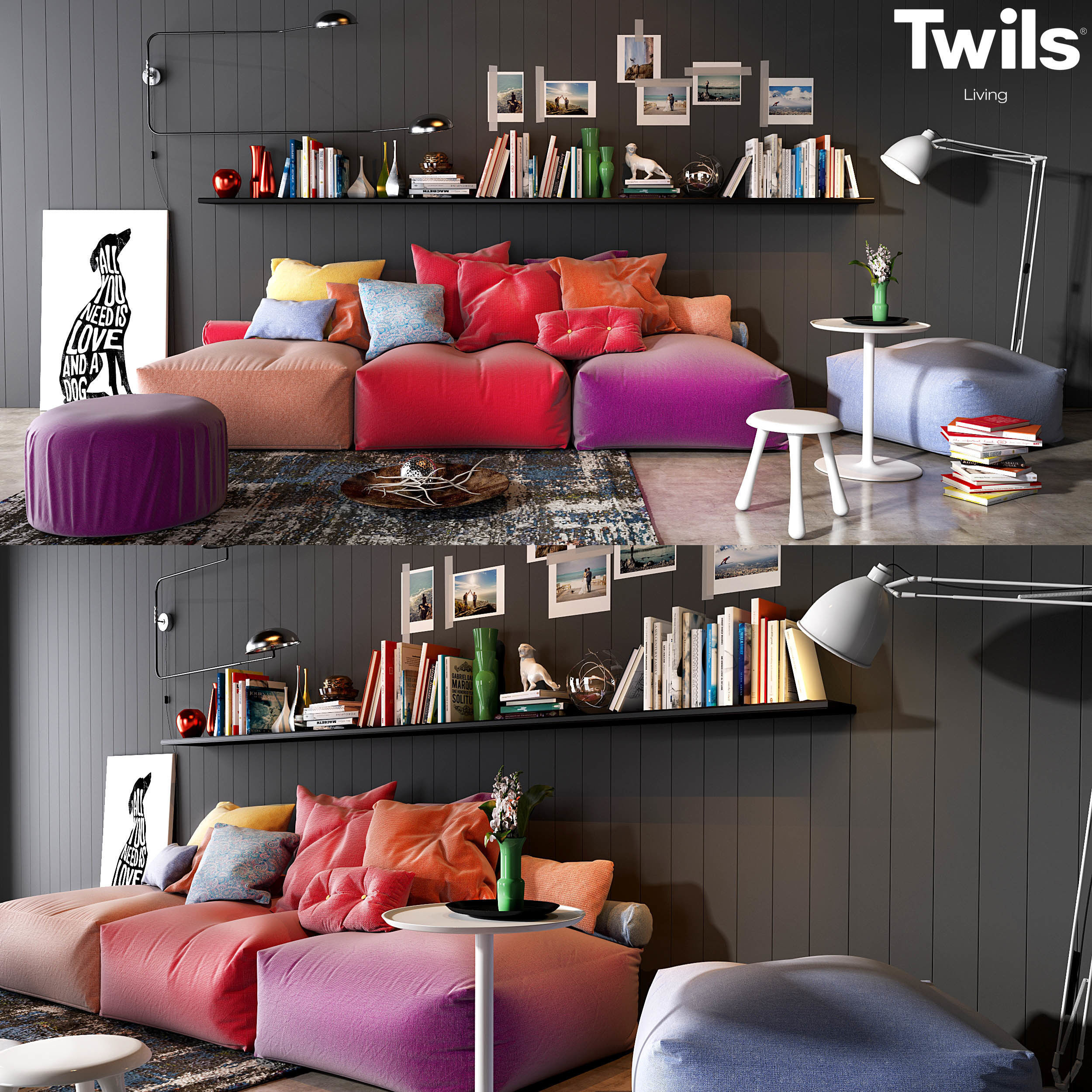 Twils soft poufs set 3D model_1