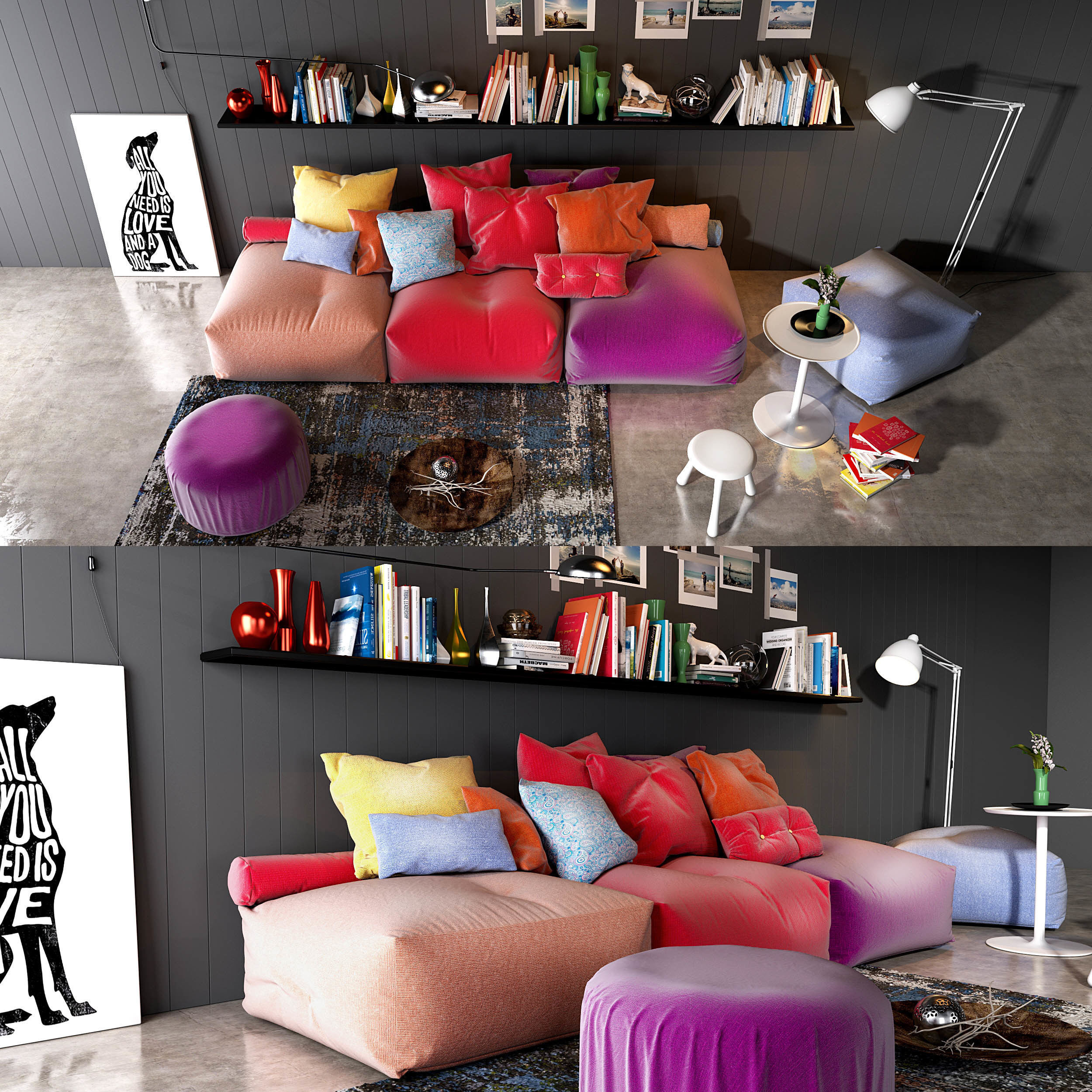 Twils soft poufs set 3D model_2