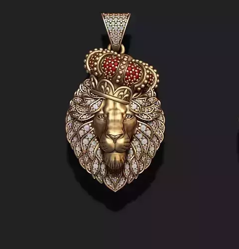 Leon pendant with royal crown diamonds and closed mouth   024 3D print model