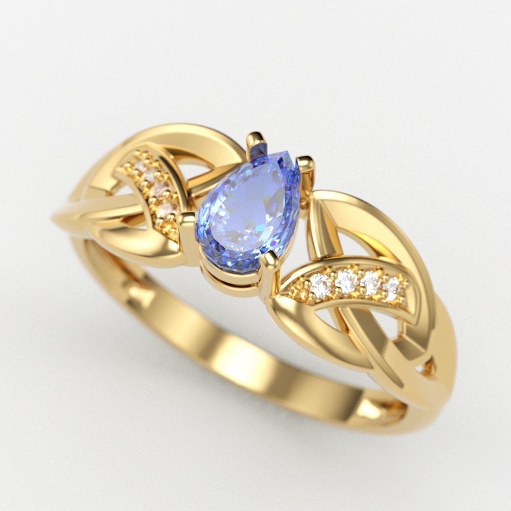 Design Women ring with gems and diamonds 3dm stl 3D print model 3D print model_2