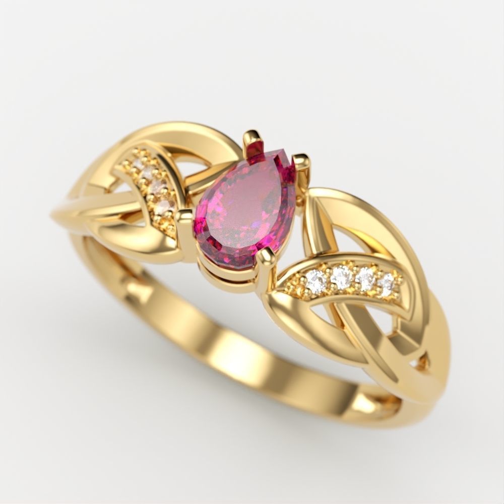 Design Women ring with gems and diamonds 3dm stl 3D print model 3D print model_9