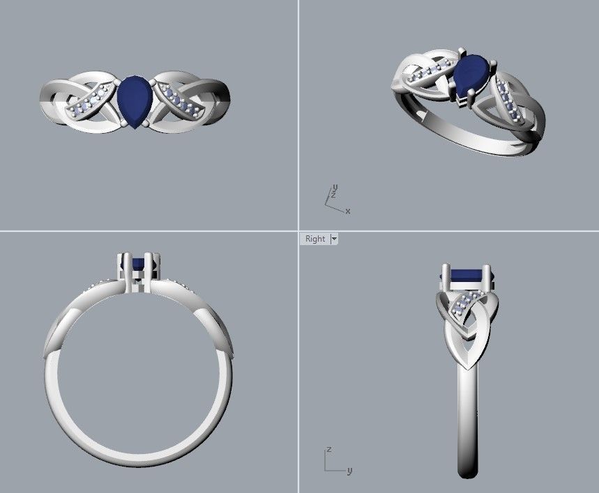 Design Women ring with gems and diamonds 3dm stl 3D print model 3D print model_28