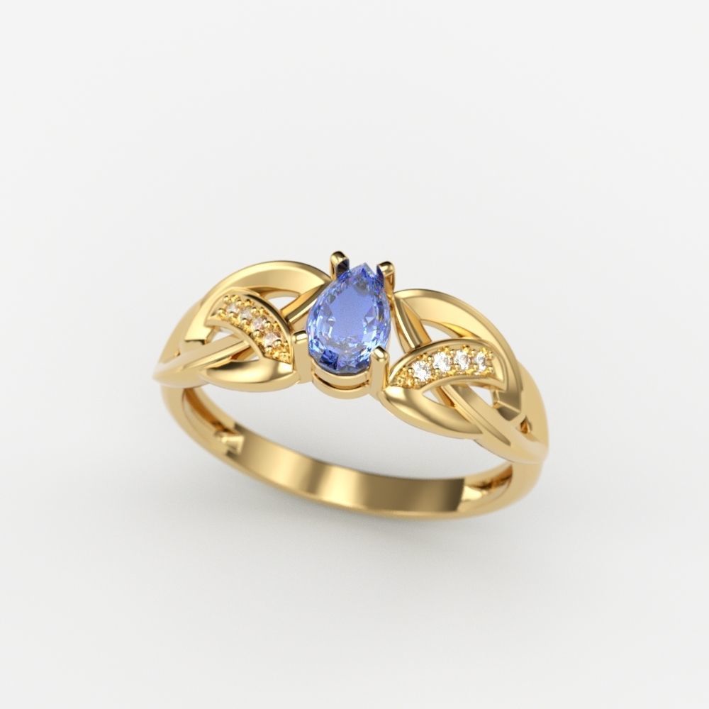 Design Women ring with gems and diamonds 3dm stl 3D print model 3D print model_8