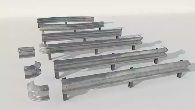 Road fence kit Low-poly 3D model