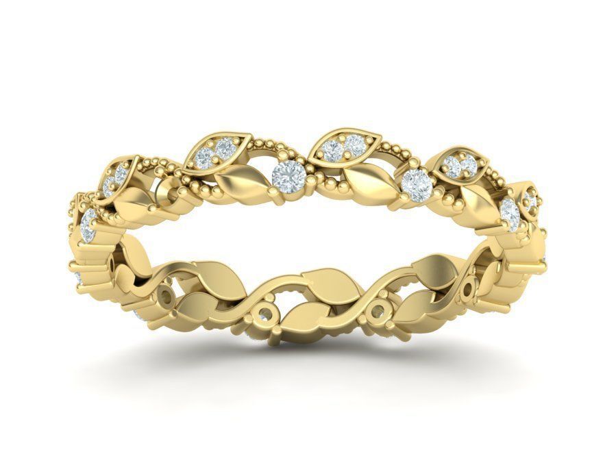 Weaving Leaves Diamonds Eternity Band 3D print model_1