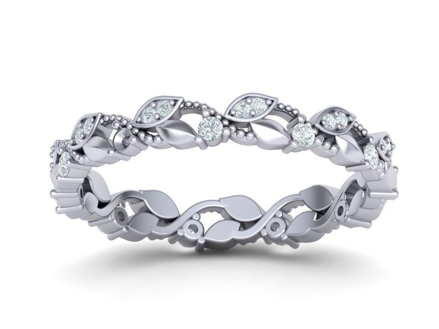 Weaving Leaves Diamonds Eternity Band 3D print model_3