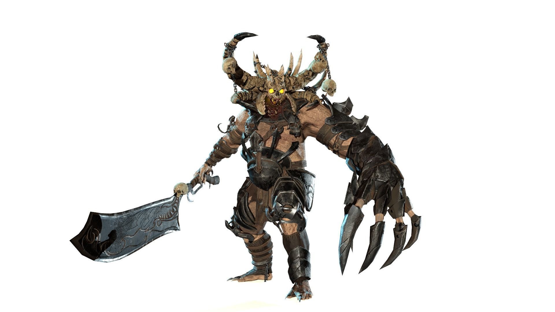 Butcher demon with horns Low-poly 3D model_4