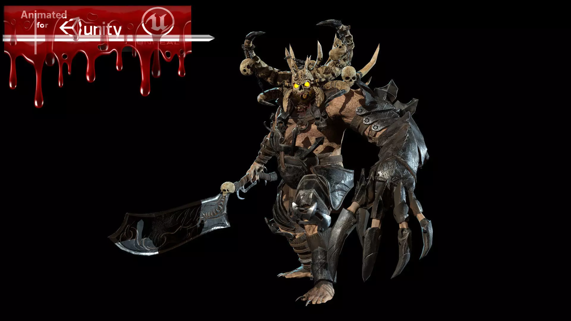 Butcher demon with horns Low-poly 3D model_0