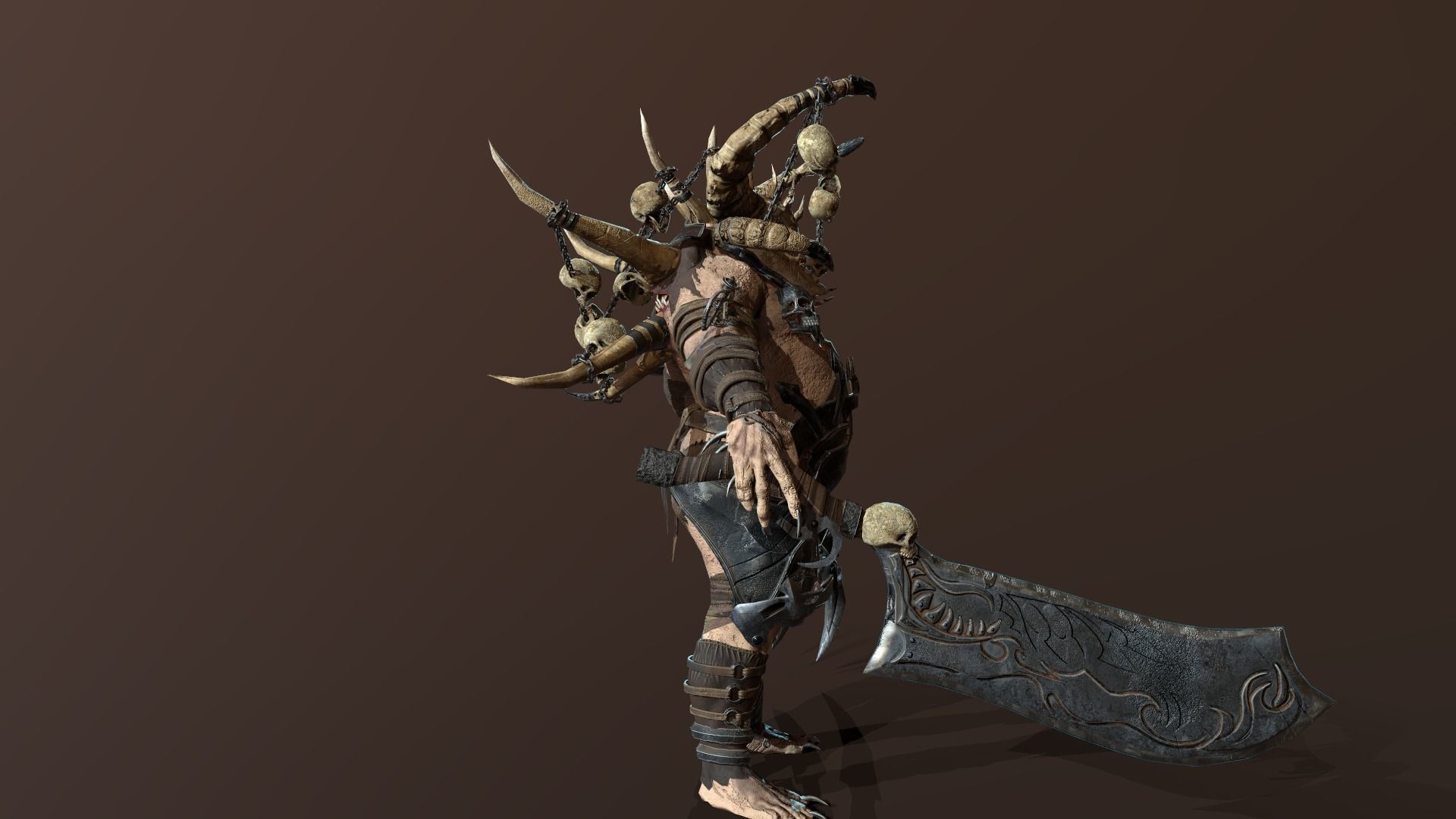 Butcher demon with horns Low-poly 3D model_9