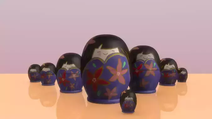 Wooden Dools - Kokeshi -Matryoska Low-poly 3D model