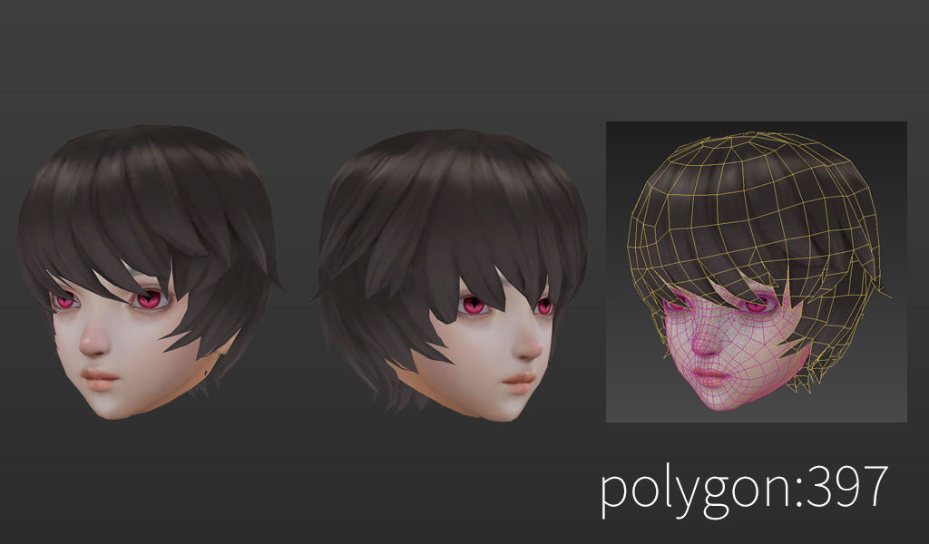short hair hair style girl short hair cape 4 Low-poly 3D model_6