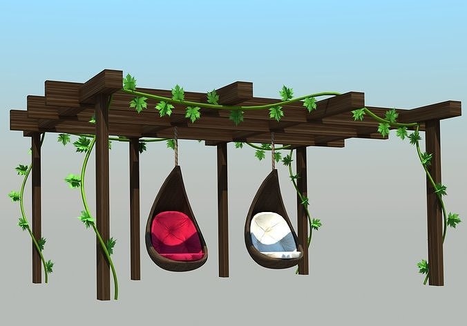 Pergole with swing animation - Low poly Low-poly 3D model