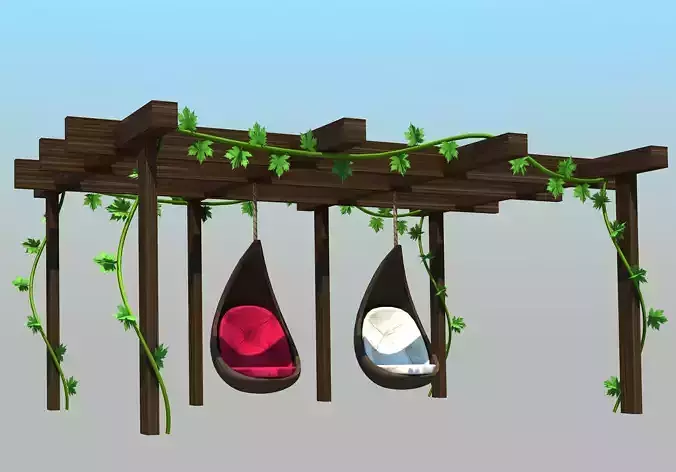 Pergole with swing animation - Low poly