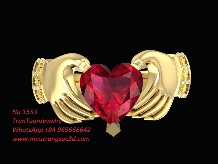 1553 Diamond Heart Ring with Hands 3D print model