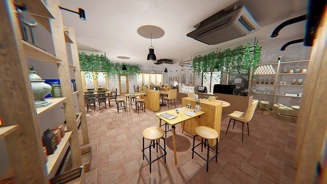 Coffee shop - interior and props Low-poly 3D model 7