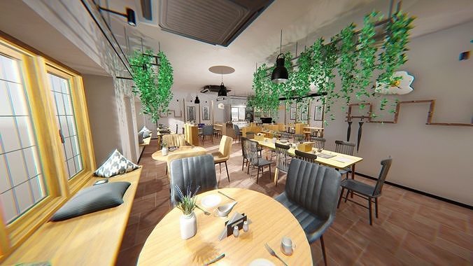 Coffee shop - interior and props Low-poly 3D model 4