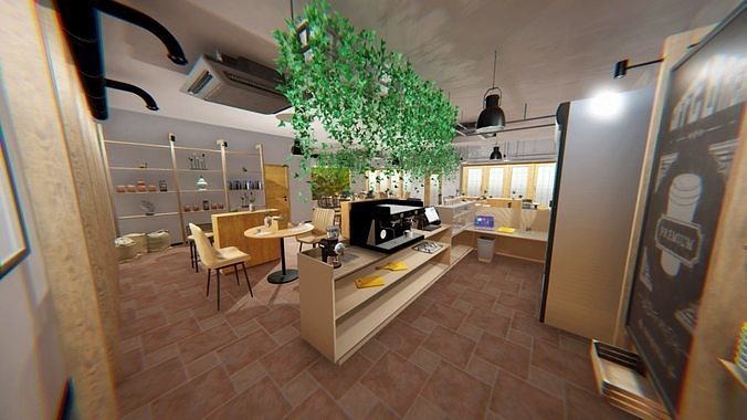 Coffee shop - interior and props Low-poly 3D model 6