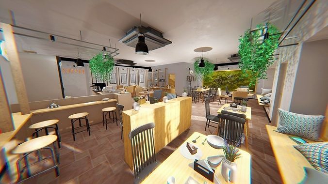 Coffee shop - interior and props Low-poly 3D model 5