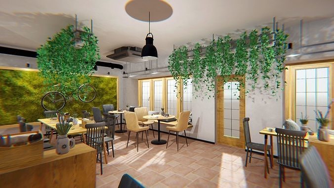 Coffee shop - interior and props Low-poly 3D model 2