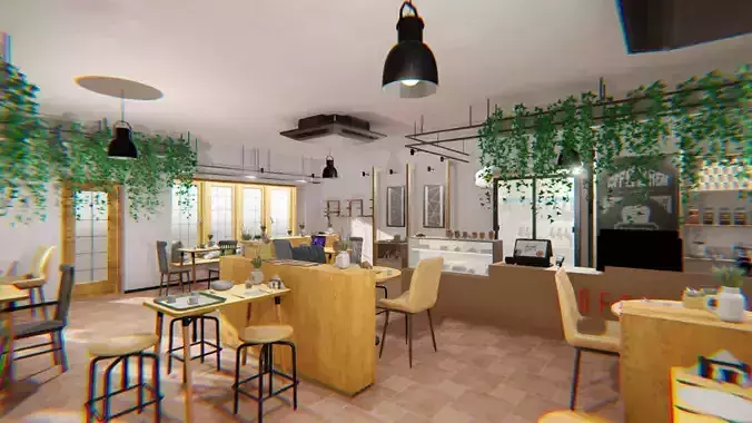 Coffee shop - interior and props Low-poly 3D model