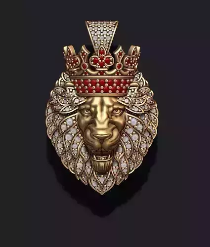 Leon pendant with diamonds and crown 025 3D print model