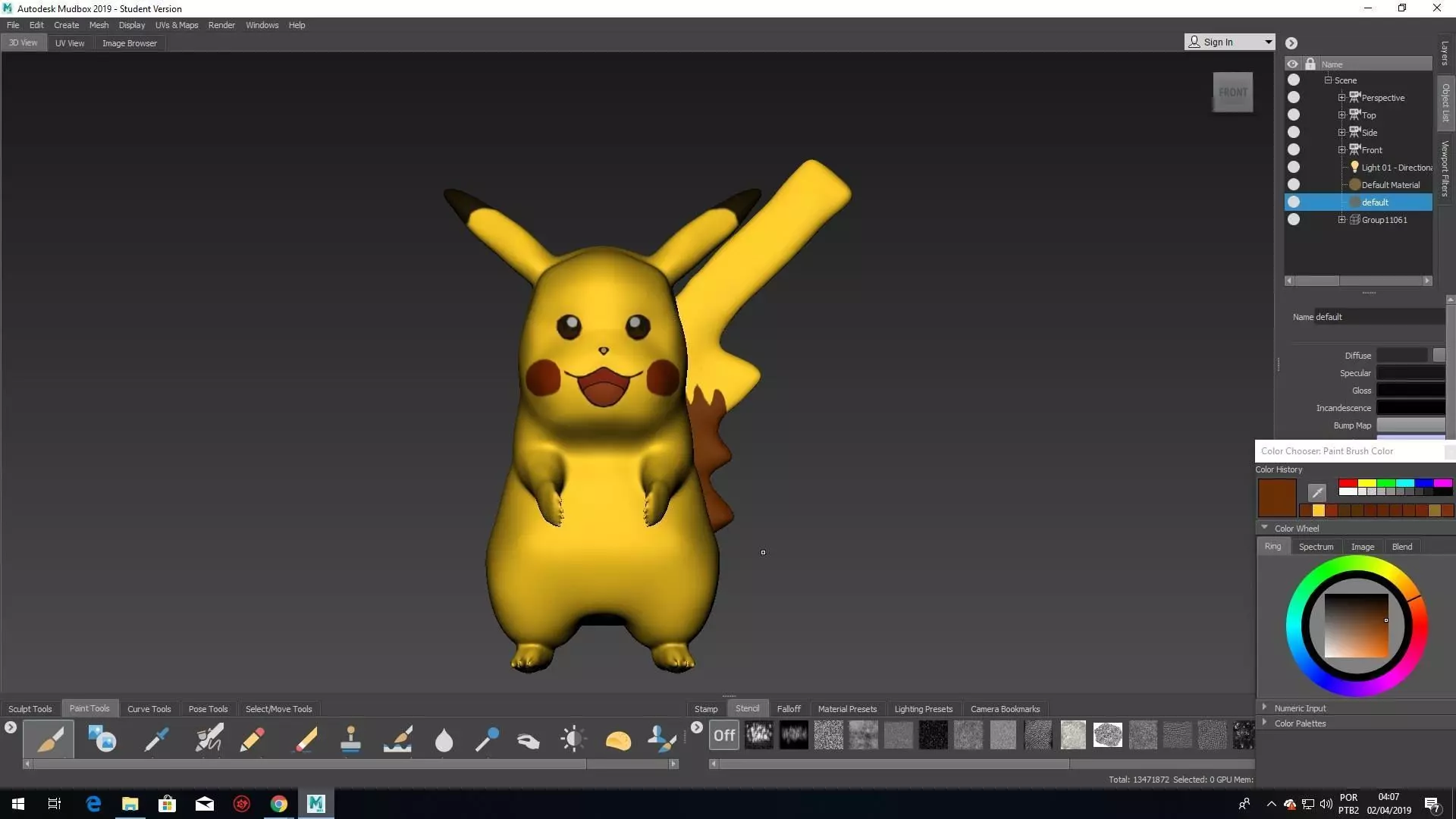 Pikachu 3D in program 3D model