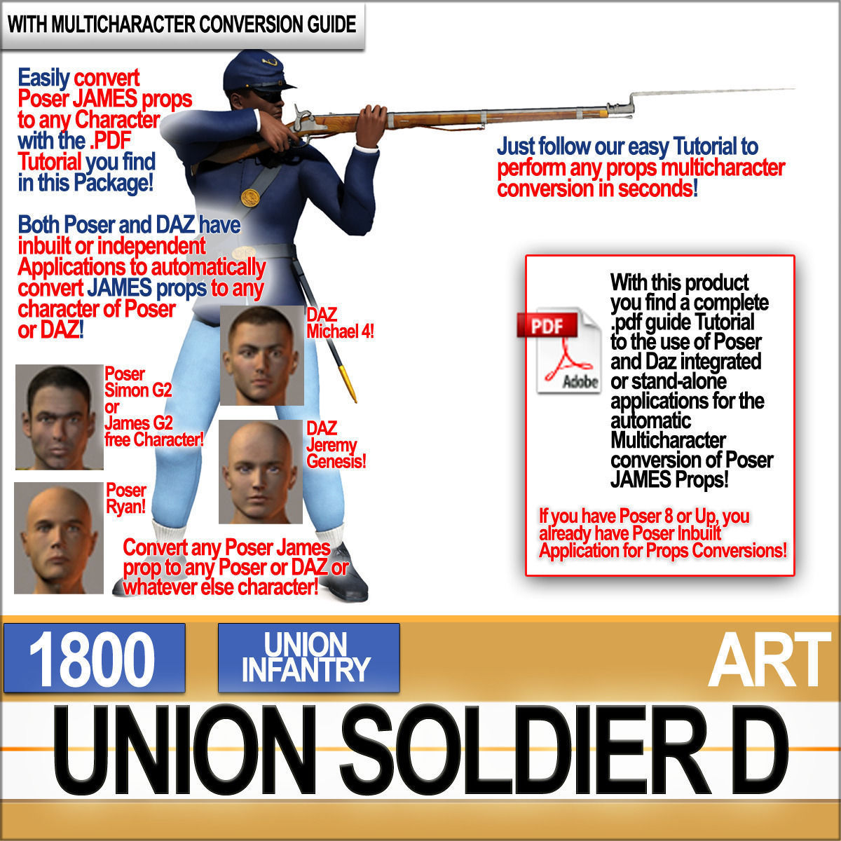 Civil War Union Soldier D African American Infantry wt PoserDaz 3D model_1