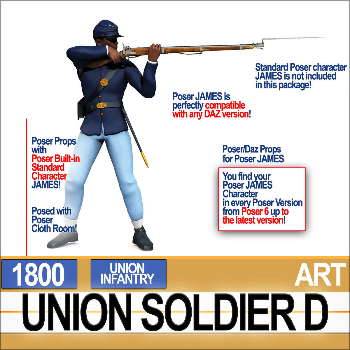 Civil War Union Soldier D African American Infantry wt PoserDaz 3D model_2