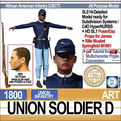 Civil War Union Soldier D African American Infantry wt PoserDaz 3D model