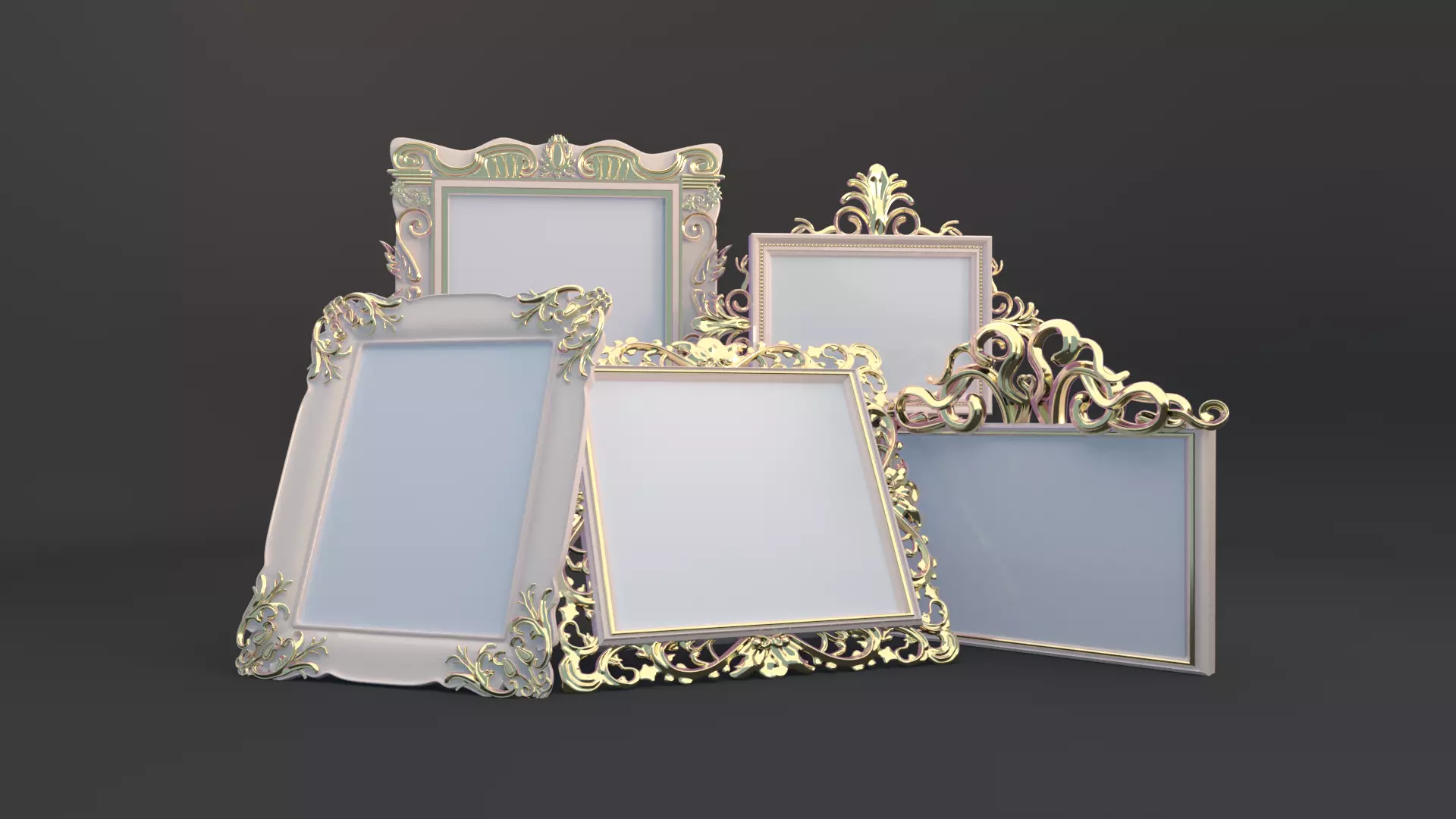 Golden Vintage Photo Frames collection 3D model_0