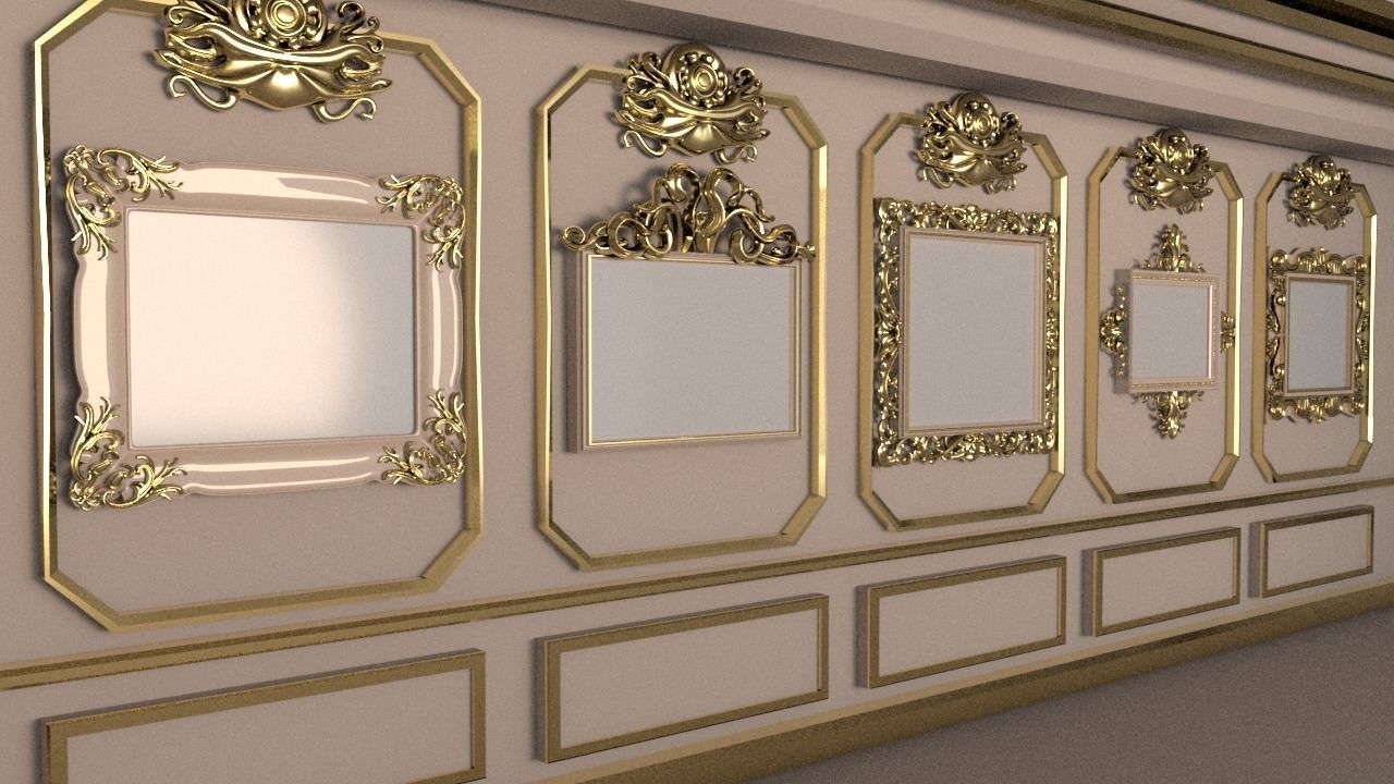 Golden Vintage Photo Frames collection 3D model_2