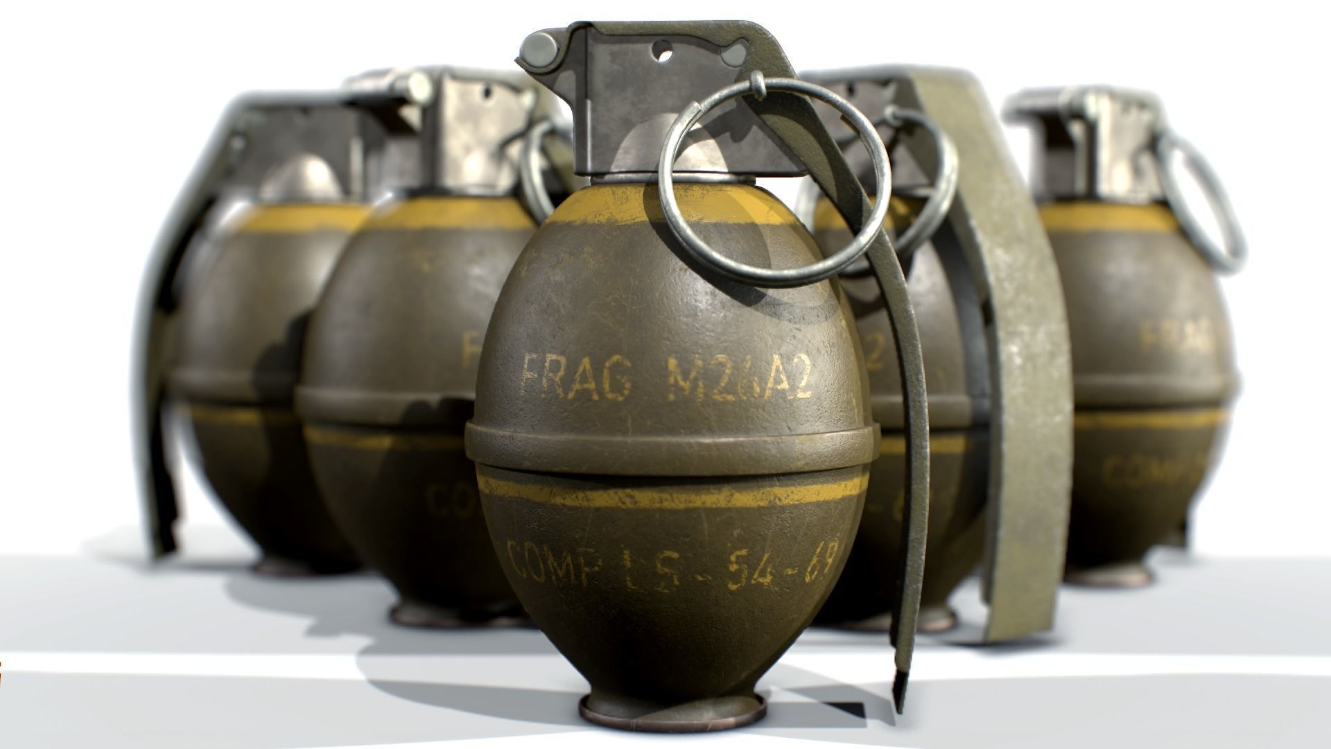 American Frag hand grenade PACK M26 M67 MK2 MK3 3D model_1
