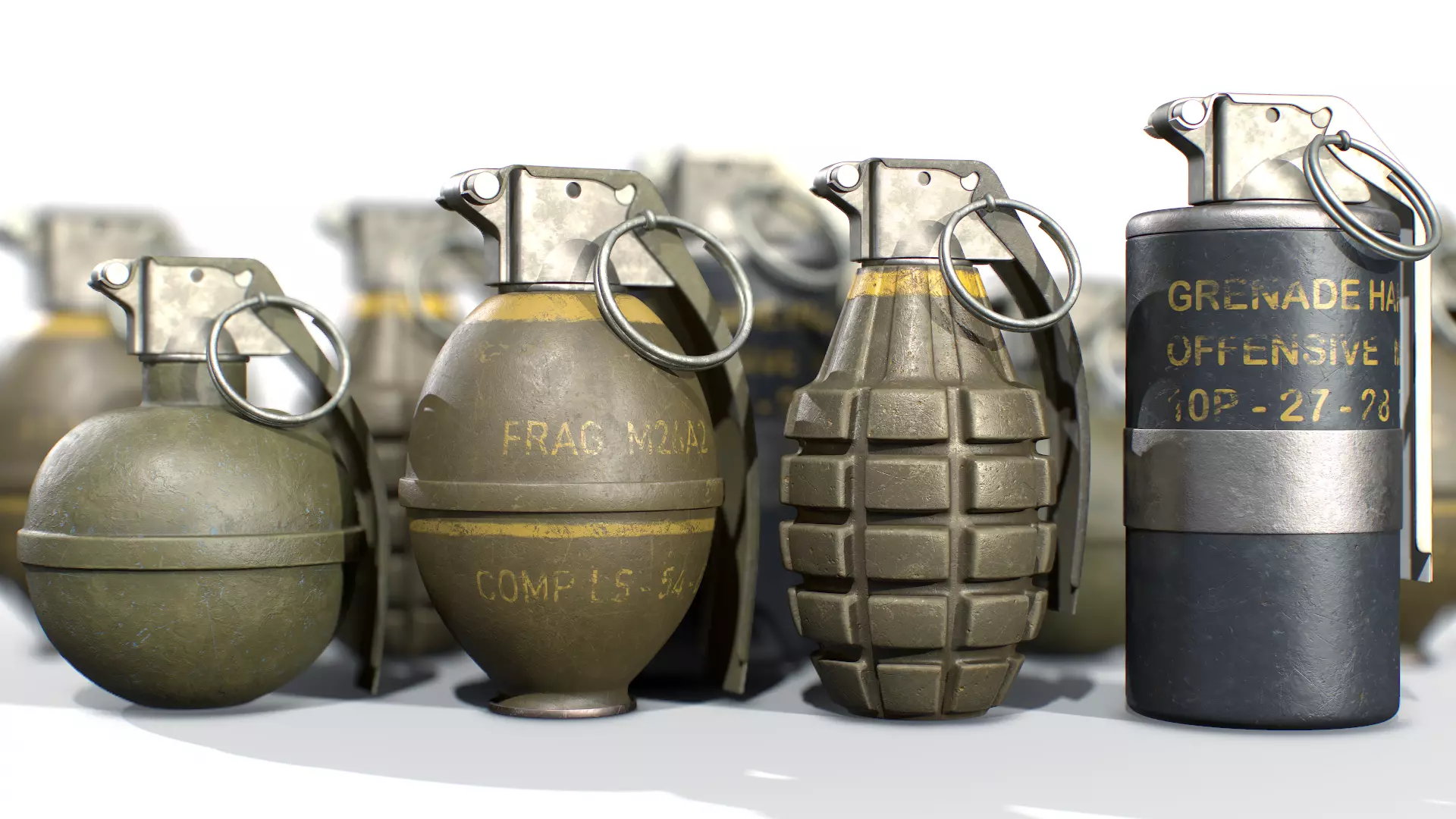 American Frag hand grenade PACK M26 M67 MK2 MK3 3D model_0