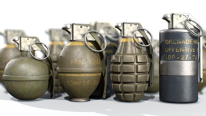 American Frag hand grenade PACK M26 M67 MK2 MK3 3D model