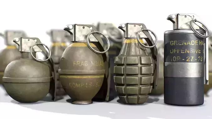 American Frag hand grenade PACK M26 M67 MK2 MK3 3D model