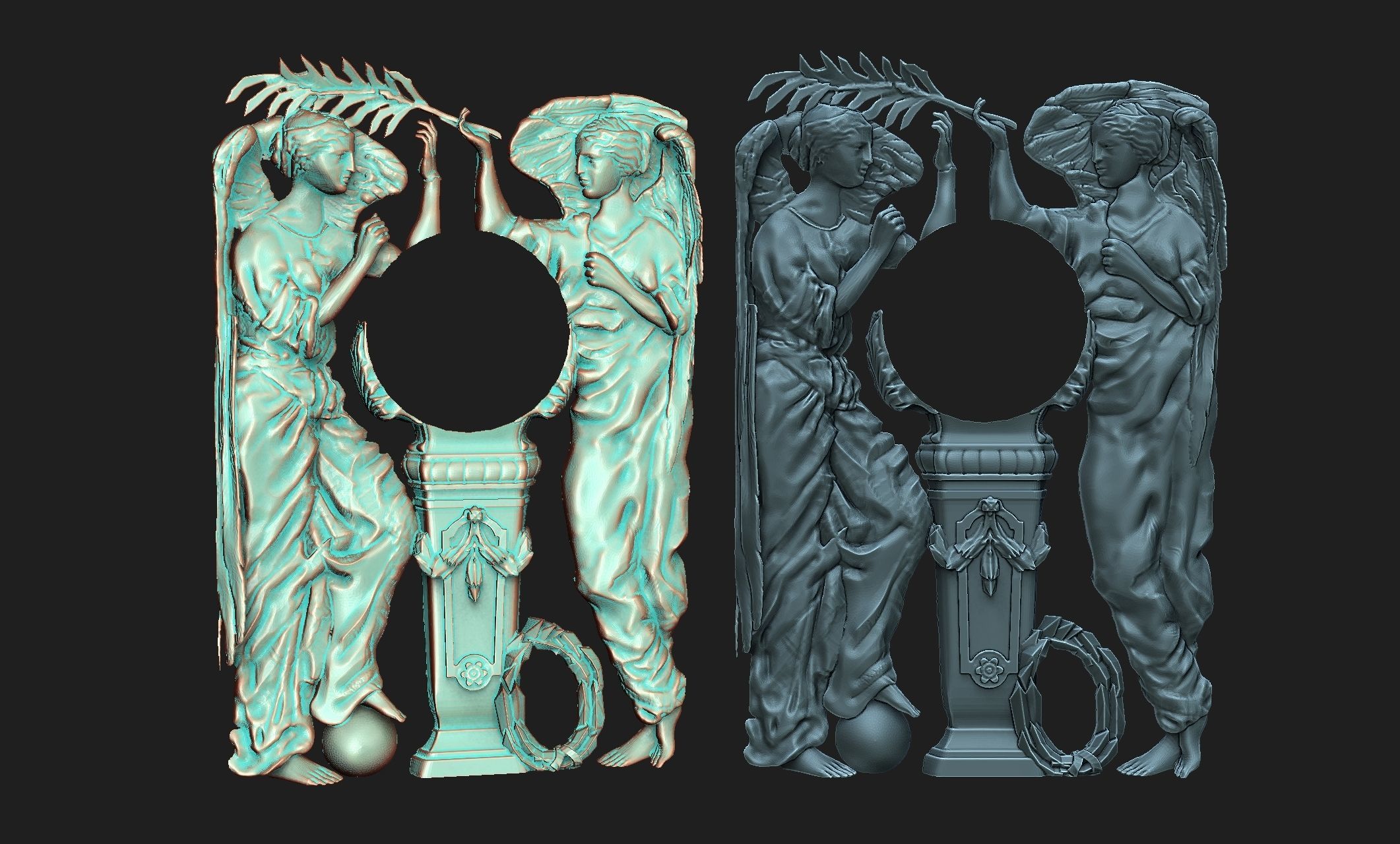 baserelief two angels in gold frame 3D print model_9