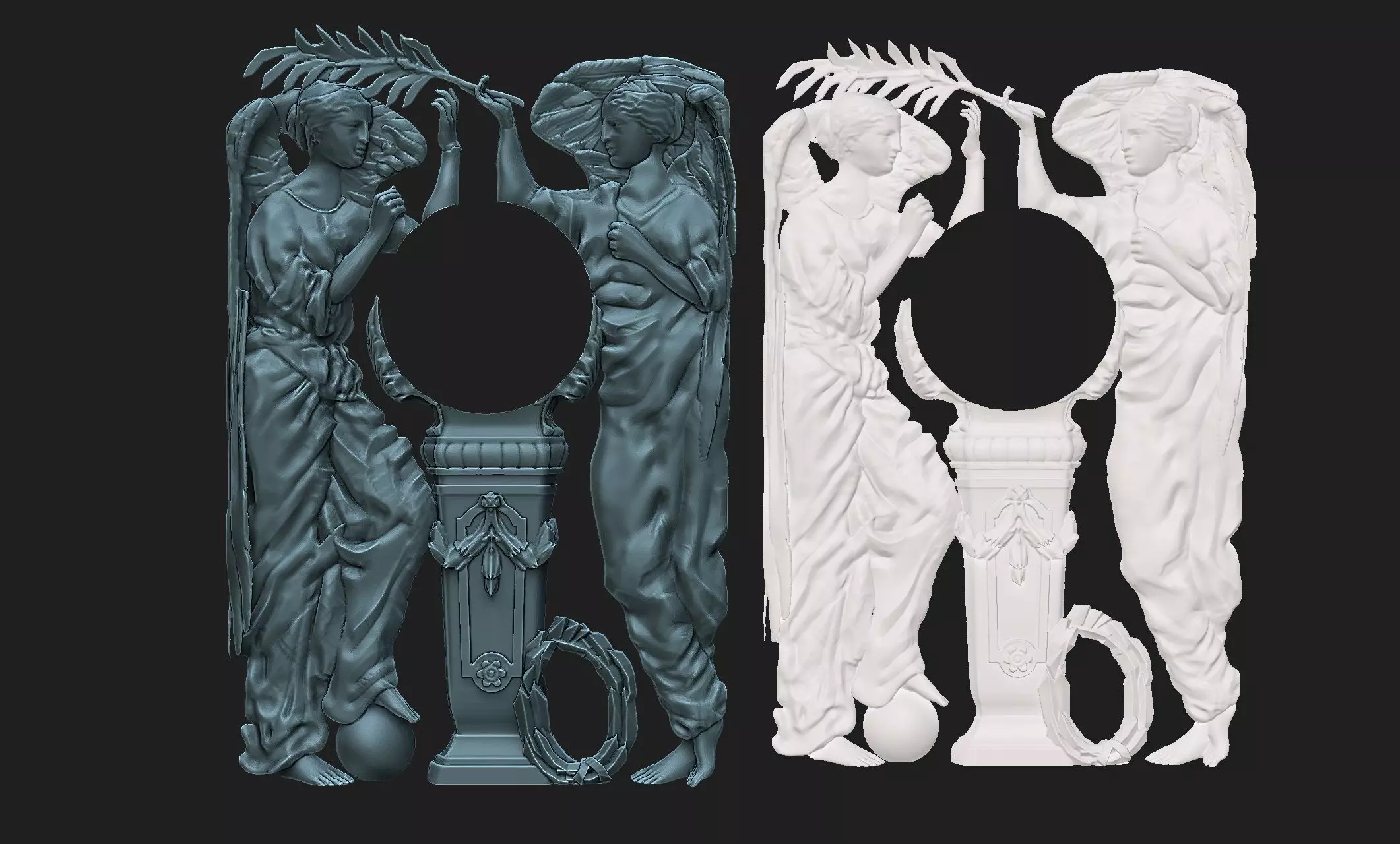 baserelief two angels in gold frame 3D print model_0