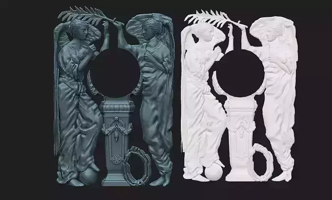 baserelief two angels in gold frame 3D print model