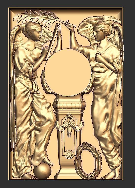 baserelief two angels in gold frame 3D print model_2