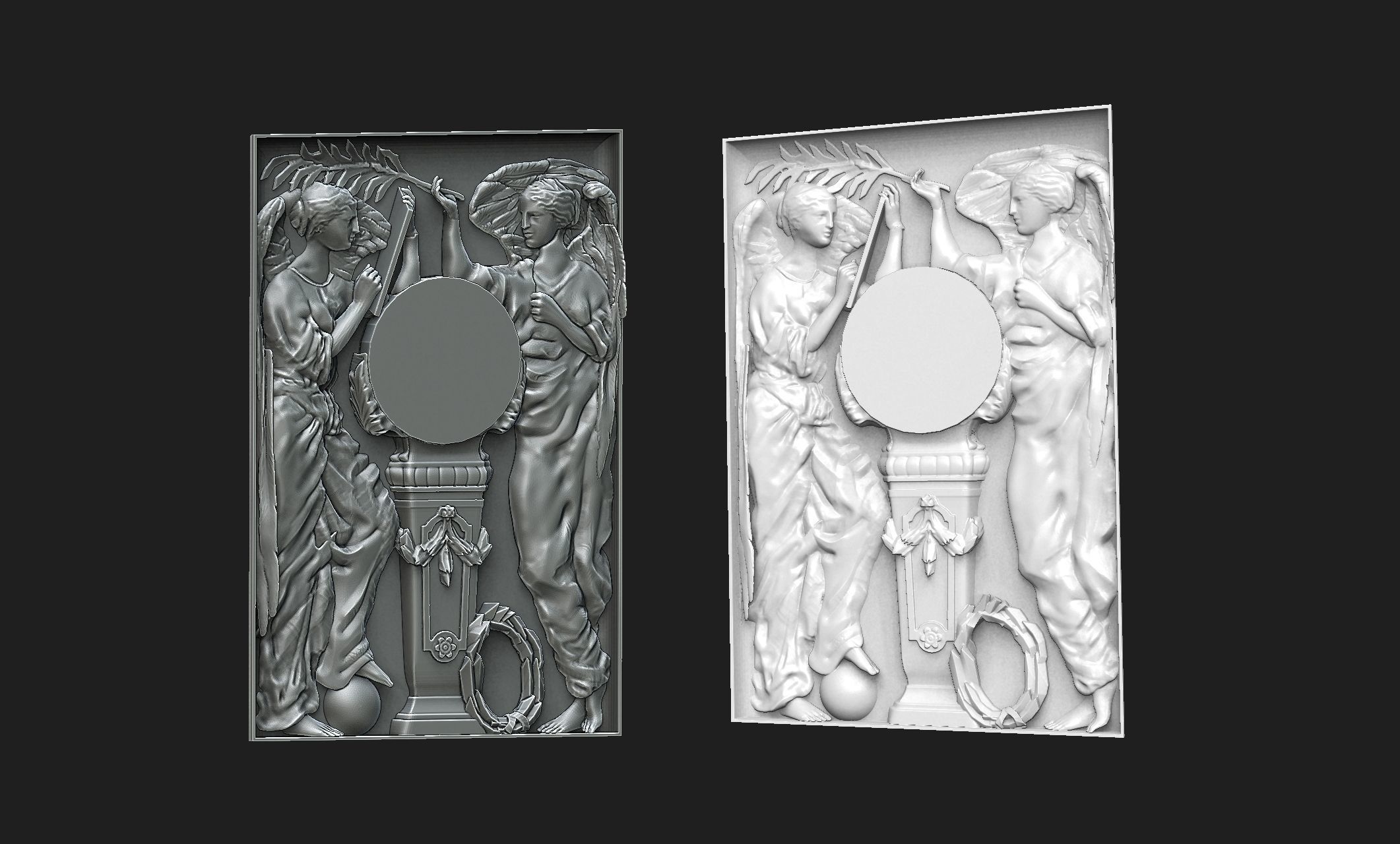 baserelief two angels in gold frame 3D print model_3