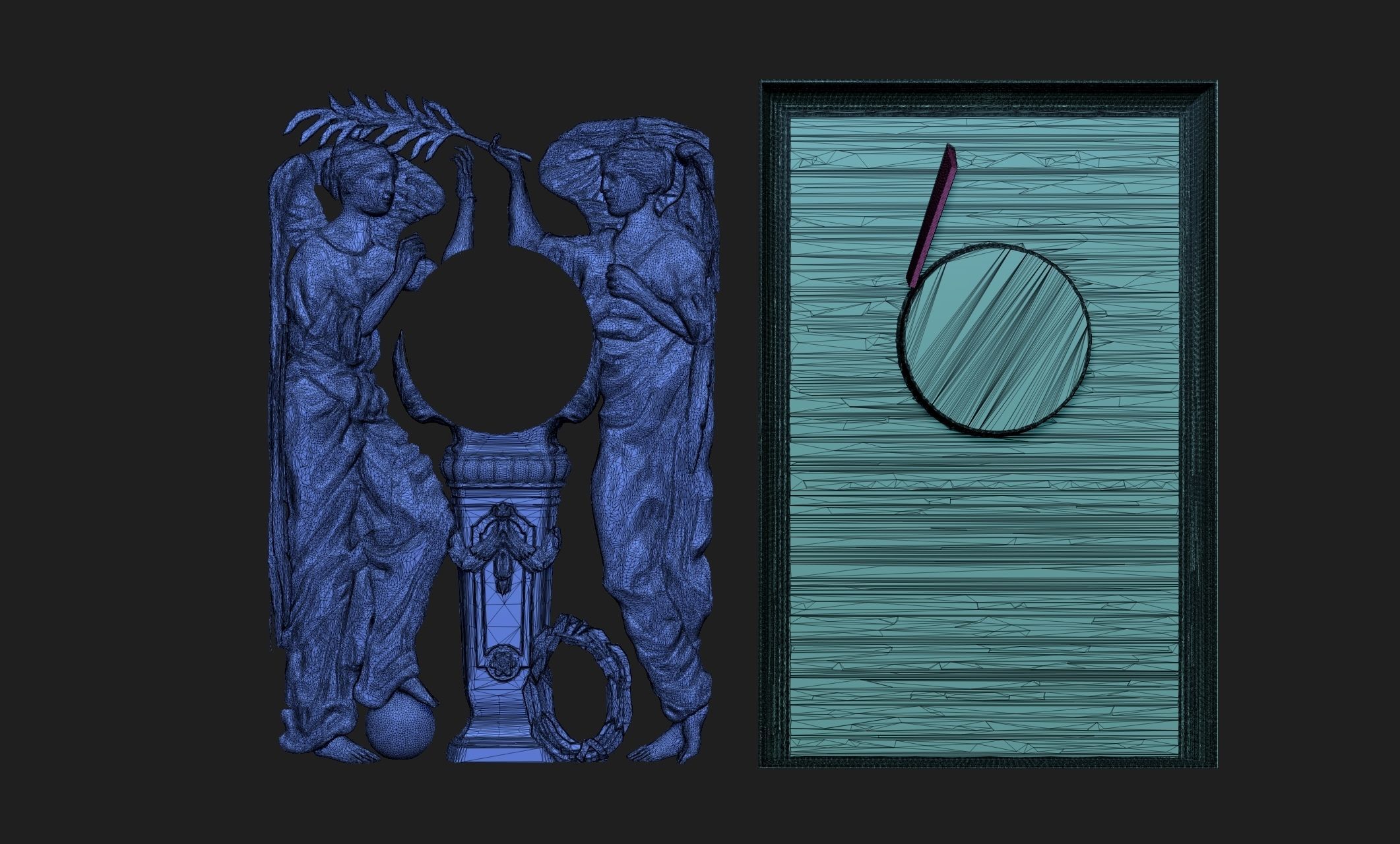 baserelief two angels in gold frame 3D print model_4