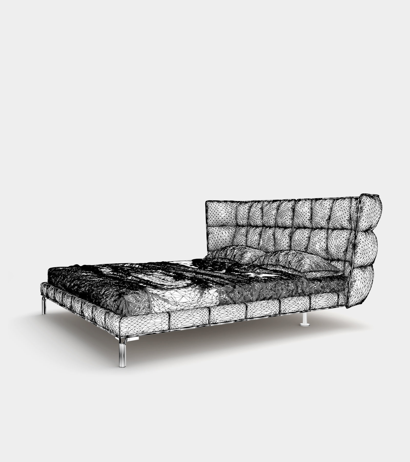 Modern bed with upholstered headboard 3D model_2