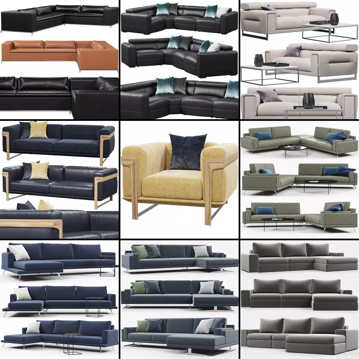 Sofas set 1 sectional sofa 3D model