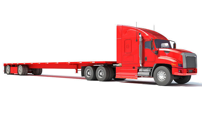 Freightliner Truck with Flatbed Trailer 3D model